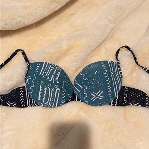 Roxy Teal and Black Patterned swim top